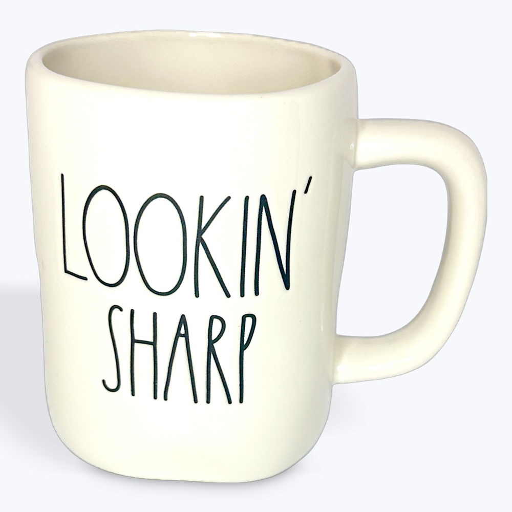 RAE DUNN LOOKIN SHARP White Ceramic double sided mug with colorful cactus